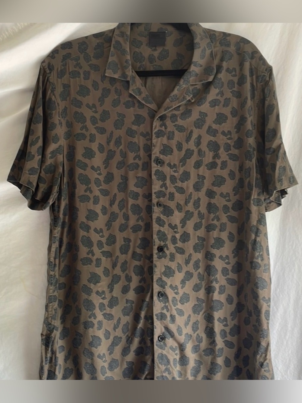 ASOS leopard print viscose button down camp collar shirt
